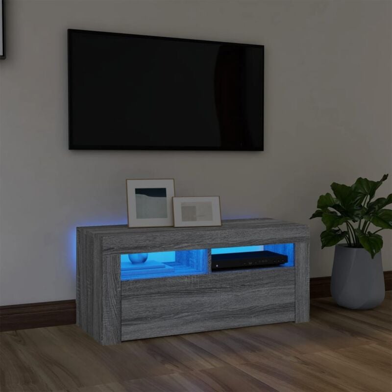 vidaXL Mobile Porta TV con Luci LED Grigio Sonoma 90x35x40 cm