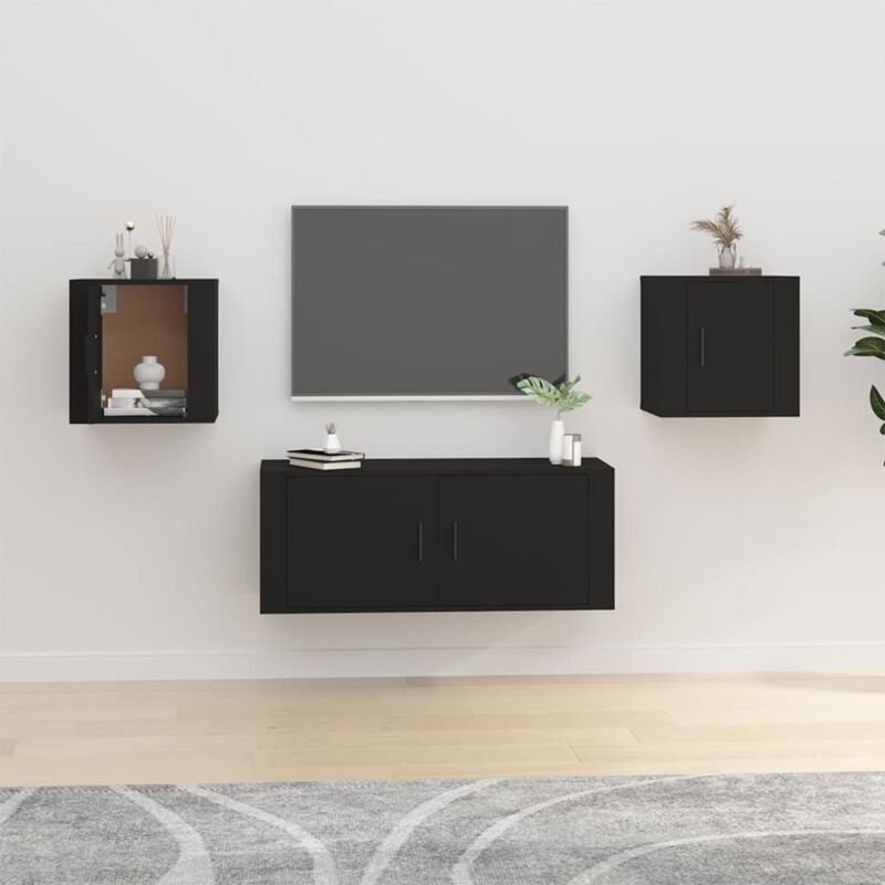 2 pz Mobili Porta tv a Parete, Mobile tv Sospeso Nero 40x34,5x40 cm vidaXL