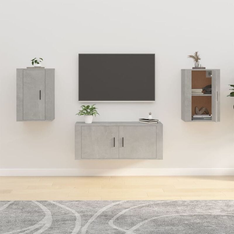 vidaXL Mobili Porta TV a Parete 2 pz Grigio Cemento 40x34,5x60 cm