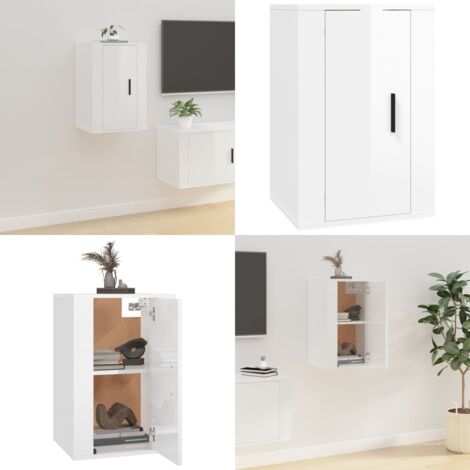 Mobile Porta TV a Parete Bianco Lucido 40x34,5x60 cm - Mobile TV - Supporto TV