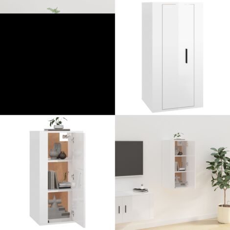 Mobile Porta TV a Parete Bianco Lucido 40x34,5x80 cm - Mobile TV - Supporto TV