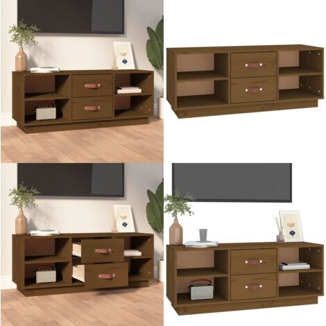 Mobile Porta TV Ambra 100x34x40 cm in Legno Massello di Pino - Mobile TV marrone ambra - Mobile TV in pino