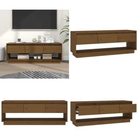 Mobile Porta TV Ambrato 110,5x34x40cm in Legno Massello di Pino - TV stand in legno - Mobile TV marrone ambra