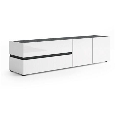 Mobile Porta tv Basico, un Ripiano, 2 Cassetti Made in Italy, 47x180x42.6h cm Nero Lucido