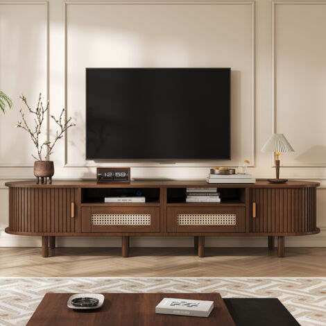 Mobile porta TV basso con 2 ante e 2 cassetti, per soggiorno o camera da letto - adatto per TV fino a 70 pollici, 170x40x40 cm, MDF, Marrone