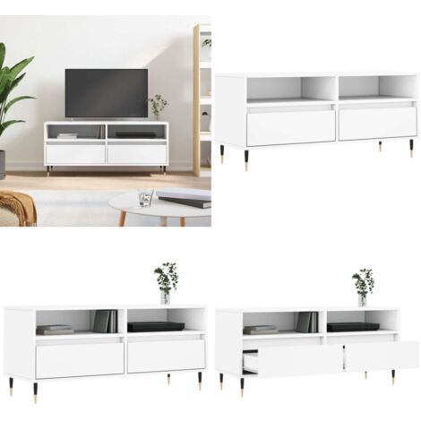 Mobile Porta TV Bianco 100x34,5x44,5 cm in Legno Multistrato - Mobile TV in legno - Mobile TV con cassetti