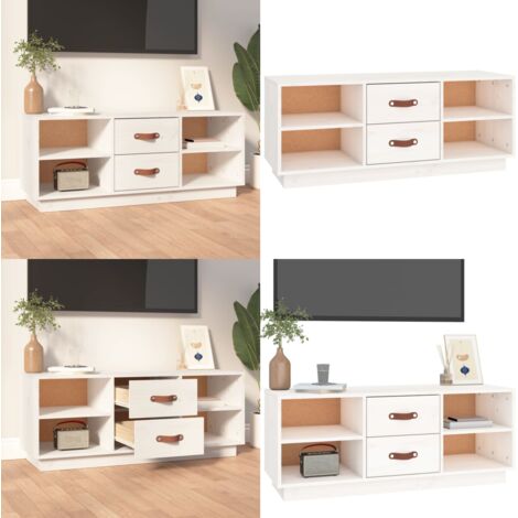 Mobile Porta TV Bianco 100x34x40 cm in Legno Massello di Pino - Mobile TV in pino - Mobile TV in legno massello