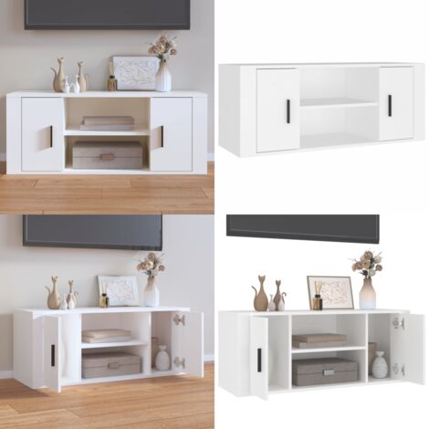 Mobile Porta TV Bianco 100x35x40 cm in Legno Multistrato - TV Stand - Mobile in Legno