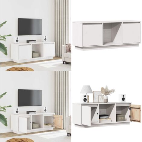 Mobile Porta TV Bianco 110,5x35x44 cm in Legno Massello di Pino - Mobile per stereo - Arredamento moderno