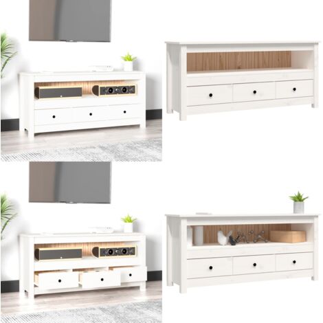 Mobile Porta TV Bianco 114x35x52 cm in Legno Massello di Pino - Mobile TV in pino - Mobile TV in legno massello