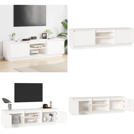 Mobile Porta TV Bianco 140x35x40 cm in Legno Massello di Pino - Mobile TV in legno - Mobile TV con ripostiglio