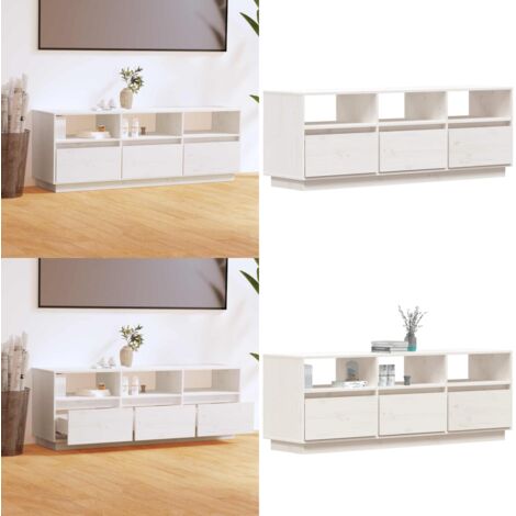 Mobile Porta TV Bianco 140x37x50 cm in Legno Massello di Pino - Credenza TV - Mobile TV