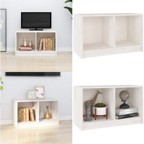 Mobile Porta TV Bianco 70x33x42 cm in Legno Massello di Pino - Mobile tv - Armadio hi-fi