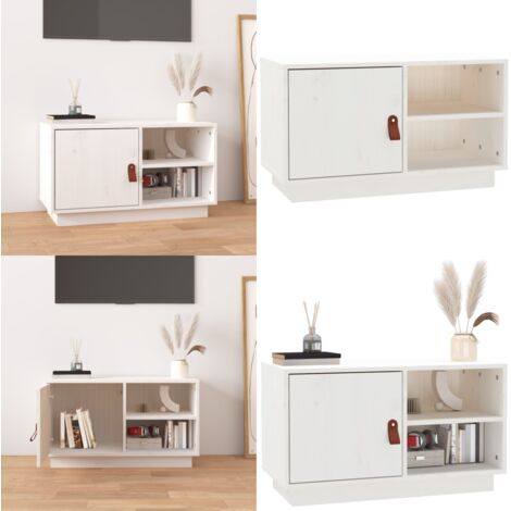 Mobile Porta TV Bianco 70x34x40 cm in Legno Massello di Pino - Mobile TV - Mobile TV in pino