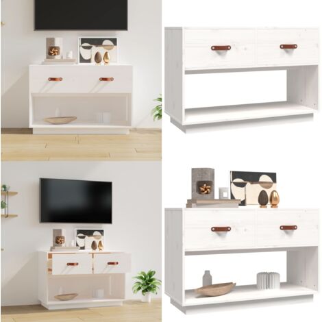 Mobile Porta TV Bianco 90x40x60 cm in Legno Massello di Pino - TV Stand - Mobile in Legno