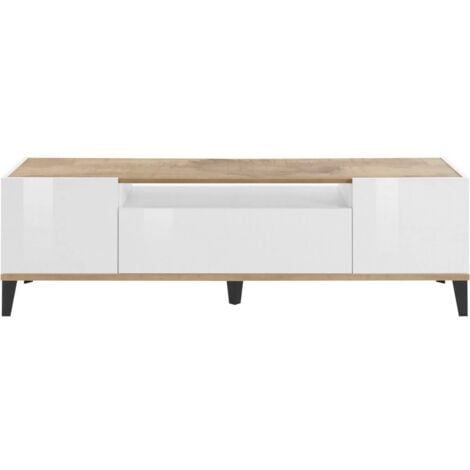 Mobile Porta TV Bianco Laccato Acero 160 cm Madia Bassa per Soggiorno