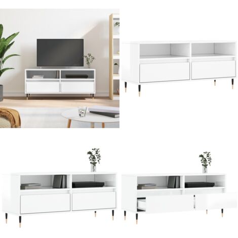 Mobile Porta TV Bianco Lucido 100x34,5x44,5cm Legno Multistrato - Mobile TV con ripostiglio - Mobile TV in legno