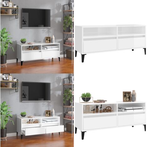 Mobile Porta TV Bianco Lucido 100x34,5x44,5cm Legno Multistrato - Mobile TV in legno - Mobile TV bianco lucido