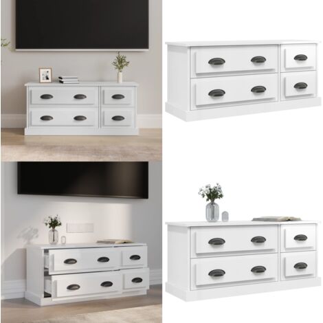 Mobile Porta TV Bianco Lucido 100x35,5x45 cm Legno Multistrato - TV Stand - Mobile TV Bianco Lucido
