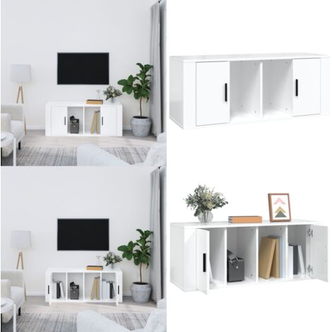 Mobile Porta TV Bianco Lucido 100x35x40 cm in Legno Multistrato - TV Stand - Mobile in Legno
