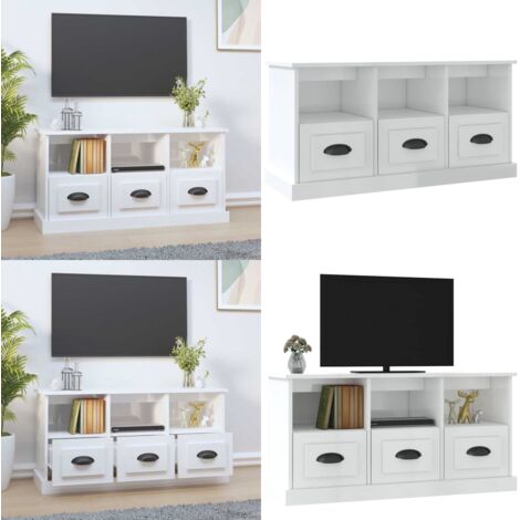 Mobile Porta TV Bianco Lucido 100x35x50 cm in Legno Multistrato - Mobile porta TV - Mobile in legno