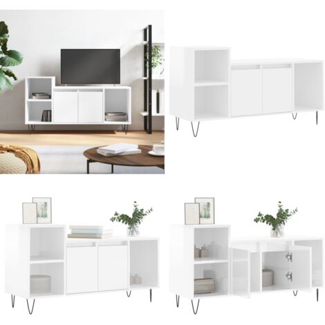 Mobile Porta TV Bianco Lucido 100x35x55 cm in Legno Multistrato - TV Stand - Mobile in Legno