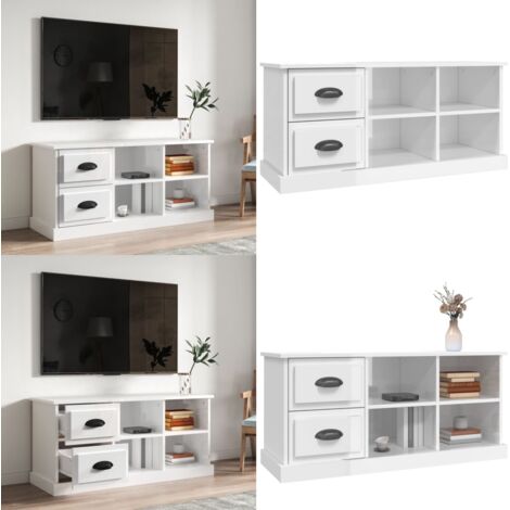 Mobile Porta TV Bianco Lucido 102x35,5x47,5cm Legno Multistrato - Mobile TV in legno - Mobile TV con cassetti
