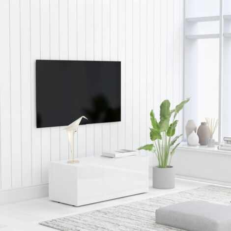 Mobile TV，Mobile Porta TV Salotto，Supporto per TV da Soggiorno Bianco  Laccato Lucido 120x40,3x34,7 cm NVIW44668 BonneVie