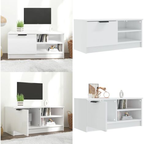 Mobile Porta TV Bianco Lucido 80x35x45 cm in Legno Multistrato - Mobile per TV - Mobile in legno