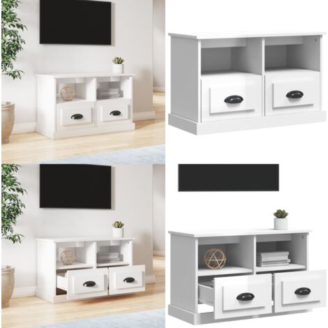 Mobile Porta TV Bianco Lucido 80x35x50 cm in Legno Multistrato - Mobile porta TV - Mobile in legno