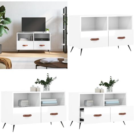 Mobile Porta TV Bianco Lucido 80x36x50 cm in Legno Multistrato - Mobile TV in legno - Mobile TV con cassetti