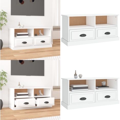 Mobile Porta TV Bianco Lucido 93x35,5x45 cm Legno Multistrato - TV Stand - Mobile TV in Legno