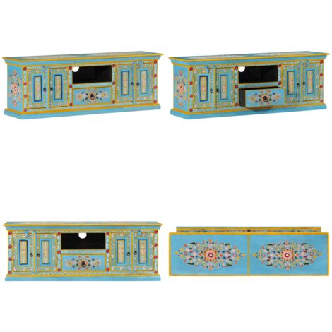 Mobile Porta TV Blu 110x30x40 cm in Legno Massello di Mango - TV Stand - Mobile in Legno