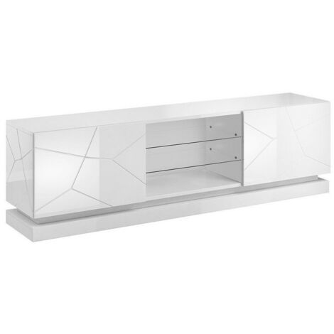Mobile porta TV Charlotte 128, Bianco + Bianco lucido, Il numero di porte: 0, Numero di cassetti: 0, 200x57x40cm, LED: Senza