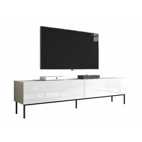Mobile porta TV Charlotte 160, Bianco + Bianco lucido + Nero, Il numero di porte: 0, Numero di cassetti: 0, 200x50x40cm