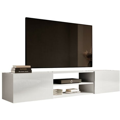 Mobile porta TV Charlotte 164, Bianco + Bianco lucido, Il numero di porte: 0, Numero di cassetti: 0, 200x37x40cm