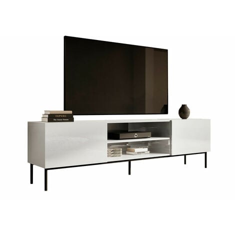 Mobile porta TV Charlotte 166, Bianco + Bianco lucido, Il numero di porte: 0, Numero di cassetti: 0, 200x57x40cm