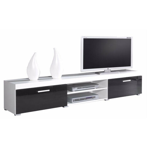 Mobile porta TV Charlotte 211, Bianco + Nero lucido, Il numero di porte: 0, Numero di cassetti: 0, 200x39x45cm