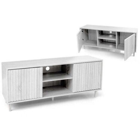 MOBILE PORTA TV COLORE BIANCO LEGNO 120X30X50 CM IN LEGNO TRUCIOLARE CON MELAMINICO + ANTE E RIPIANI