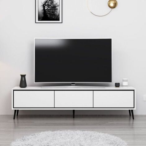 Mobile porta TV con 3 ante colore bianco e piedi neri 180x35x45H cm - Kerip