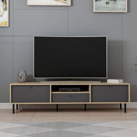 Mobile porta TV con 3 ante e vano colore rovere e antracite 180x40x45H cm - Adils
