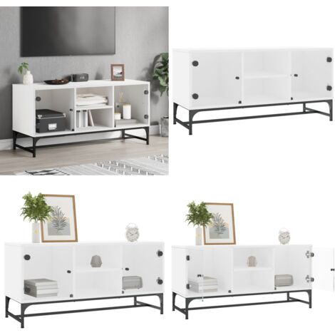 Mobile Porta TV con Ante in Vetro Bianco 102x37x50 cm - Ante in vetro - Armadio TV