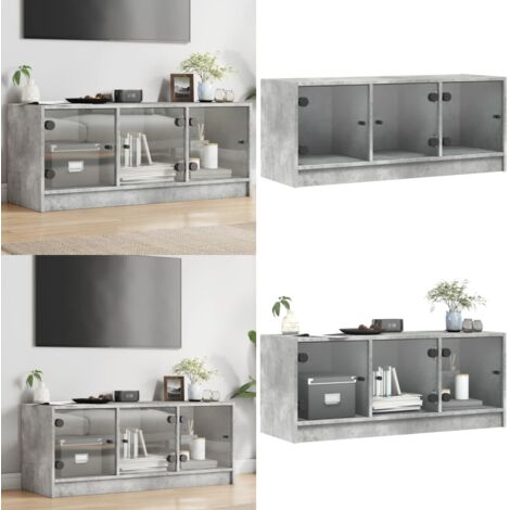 Mobile Porta TV con Ante in Vetro Grigio Cemento 102x37x42 cm - Armadio TV - Armadio con ante in vetro