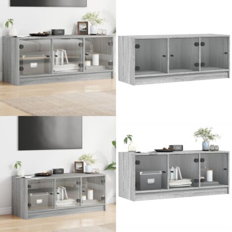 Mobile Porta TV con Ante in Vetro Grigio Sonoma 102x37x42 cm - Armadio TV - Ante in vetro