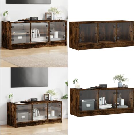 Mobile Porta TV con Ante in Vetro Rovere Fumo 102x37x42 cm - Armadio TV - Ante in vetro