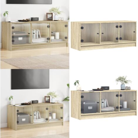 Mobile Porta TV con Ante in Vetro Rovere Sonoma 102x37x42 cm - Armadio TV - Ante in vetro