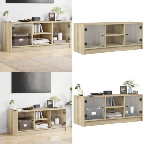 Mobile Porta TV con Ante in Vetro Rovere Sonoma 102x37x42 cm - Armadio TV - Ante in vetro