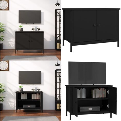 Mobile Porta TV con Ante Nero 60x35x45 cm in Legno Multistrato - Mobile TV in legno - Mobile TV nero