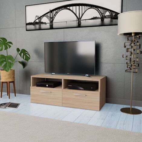 Mobile Porta TV con due ripiani e due ante a ribalta 95x35x36 cm colore Rovere