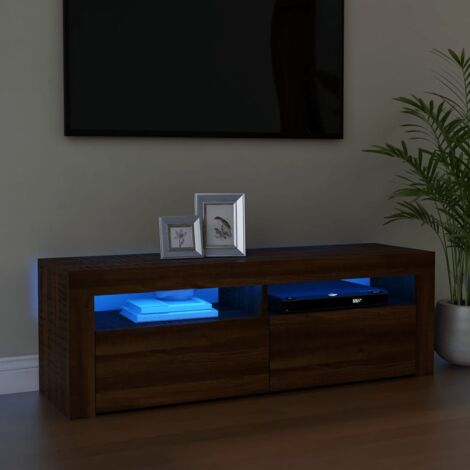 JINLEFU Mobile Porta TV con Luci LED, Armadietti per TV Rovere Marrone 120x35x40 cm vidaXL